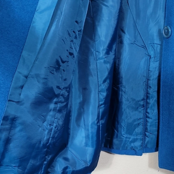 NWT MetroStyle Women Wool Trench Coat Size 12/M/L Teal Blue Button Up Pockets - Picture 8 of 14